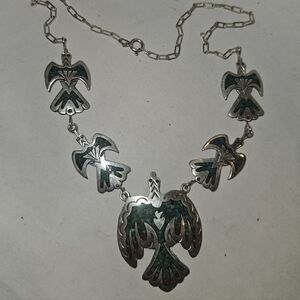 Rare Charlie Singer Navajo Peyote Bird Necklace Sterling Turquoise Coral
